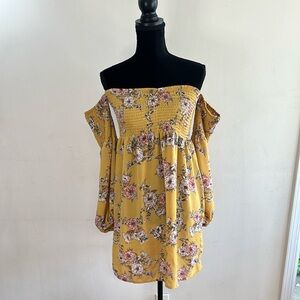 Socialite Gold Floral Off the Shoulder Dress
